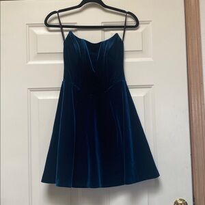 Aqua Blue Velvet Prom Dress